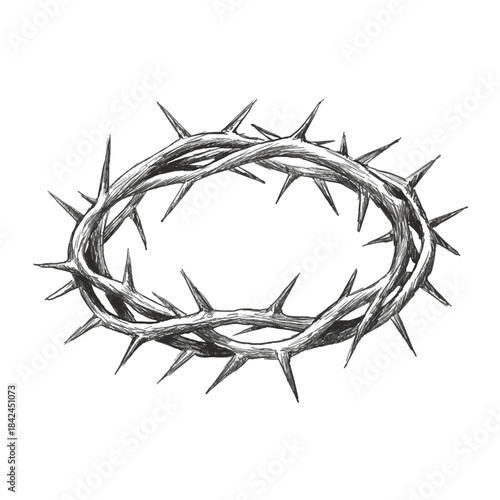 Crown of thorns Freehand illustration isolated. Texture of writing materials. Handwritten pencil strokes. Hand drawn christian biblical line art. Christianity symbol. Vector