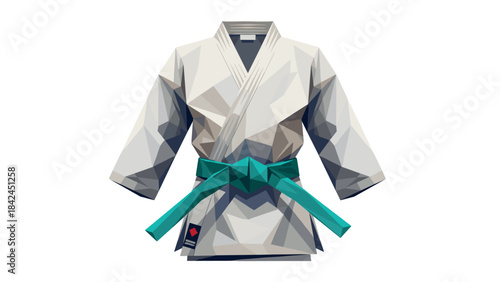 Geometric martial arts kimono with green belt