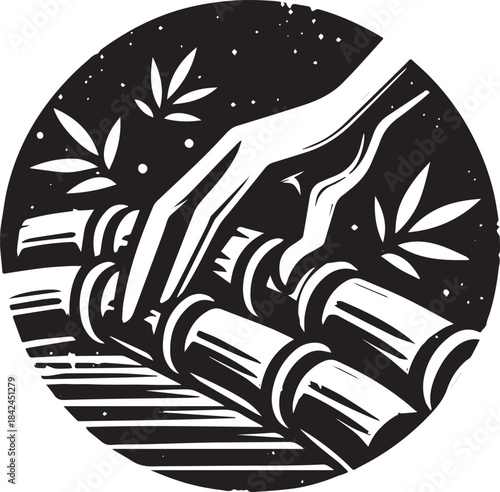 Artistic depiction of hand applying bamboo therapy for wellbeing