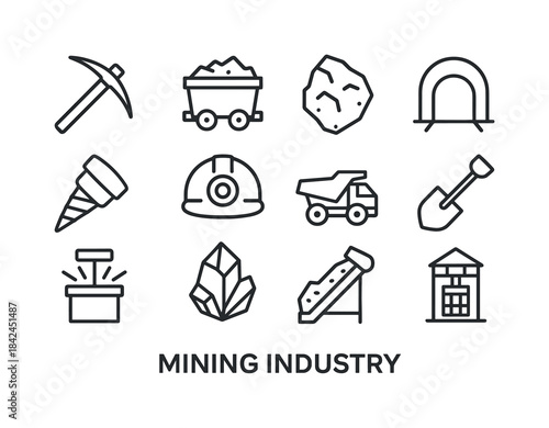 Mining Icon Set. Mining industry. Line icon set of mining indust