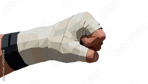 Geometric fist with boxing wraps on white background