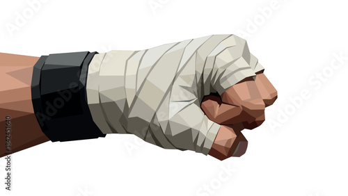 Geometric fist with hand wraps symbolizing strength and resilience