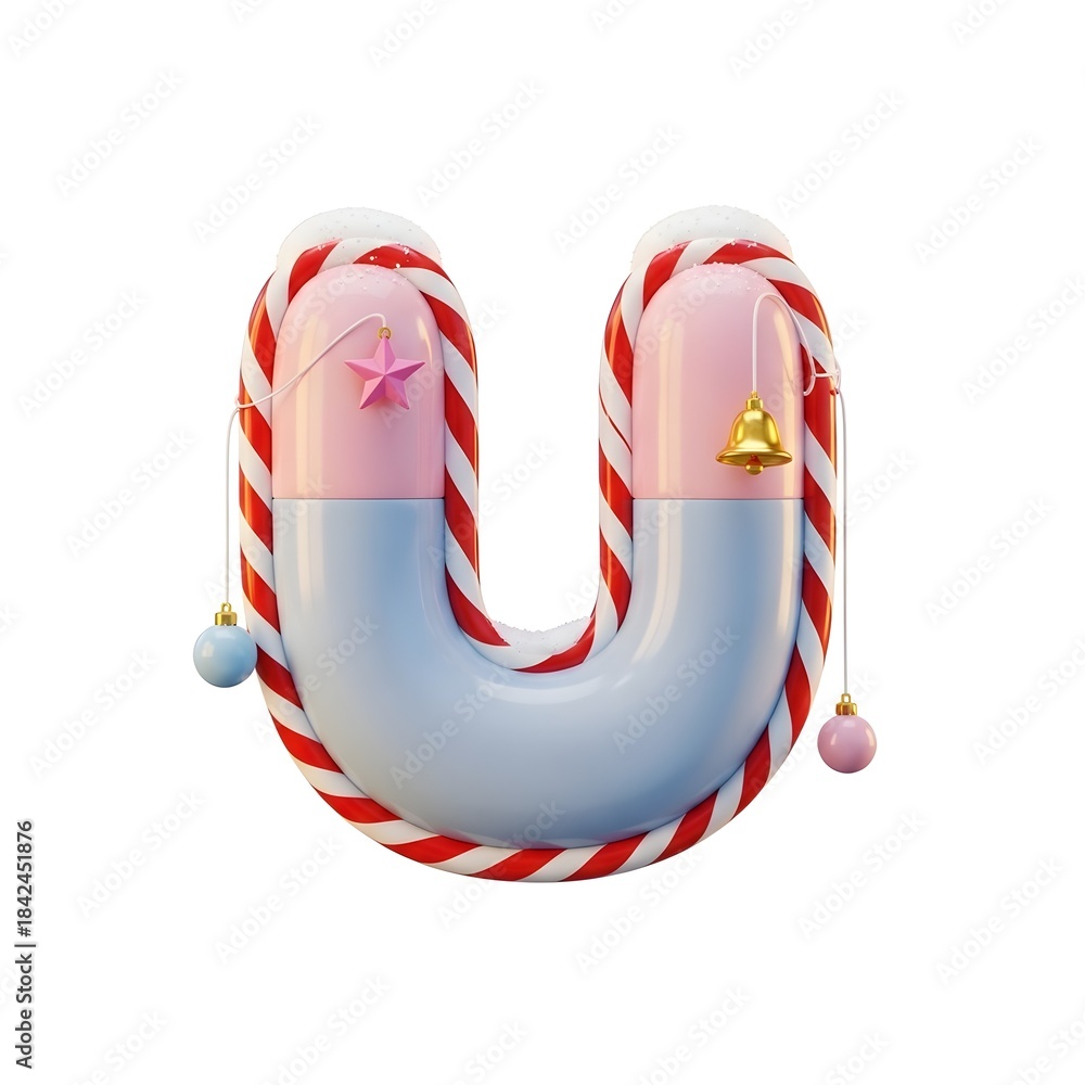 Obraz premium A cheerful 3d render of christmas letter u adorned with festive decorations