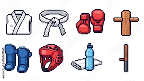 Martial arts equipment in pixel art style