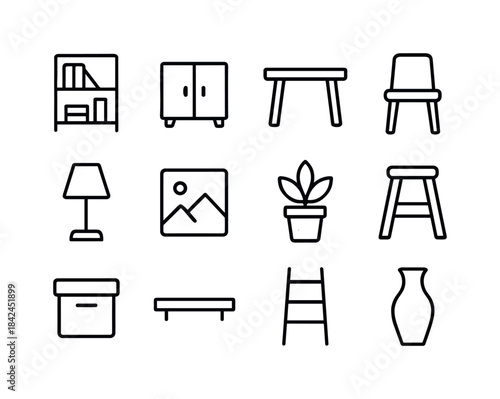 Minimalist Home Icons. Home Interior. Line icon set of Home Inte