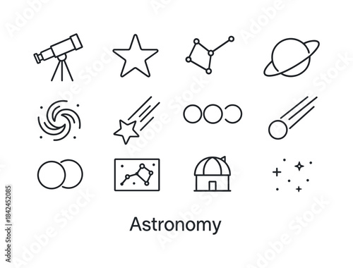Astronomy Icon Set. Astronomy. Line icon set of Astronomy: teles