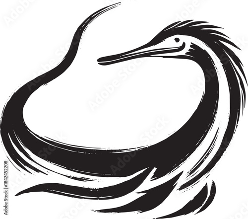 Elegant plesiosaur illustration captured in minimalist brushstro