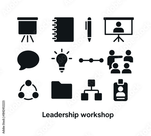 Leadership Tools Icons. Leadership workshop tools. Solid icon se