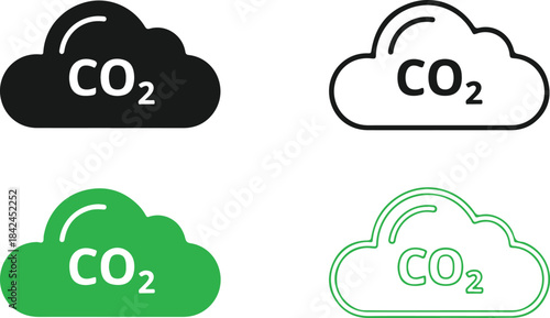 Set of co2 emission in cloud icon isolated on transparent background