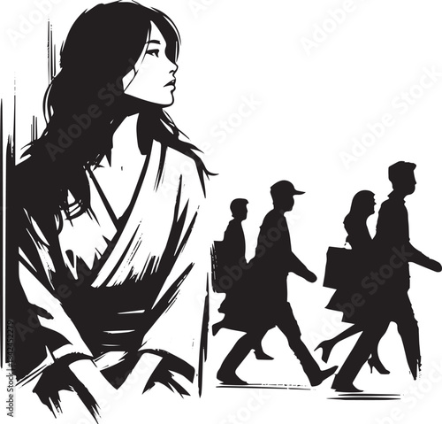 Solitude in Motion: A Sumi-e Depiction of Urban Isolation and Ye