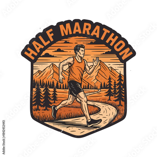 Dynamic illustration of a male runner participating in a half marathon event