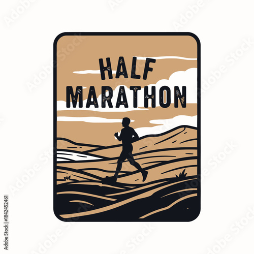 Dynamic silhouette of runner participating in a desert-themed half marathon