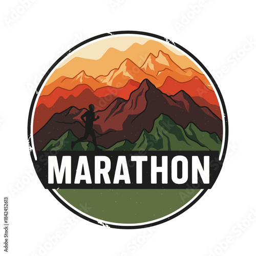 Dynamic mountain trail marathon icon highlighting outdoor endurance challenges