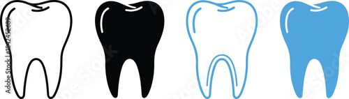 Set of human teeth icons in various styles isolated on background