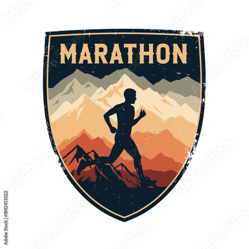 Dynamic mountain trail runner badge representing endurance and adventure in