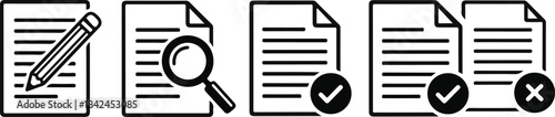 Document management icons set for paper documents and file review