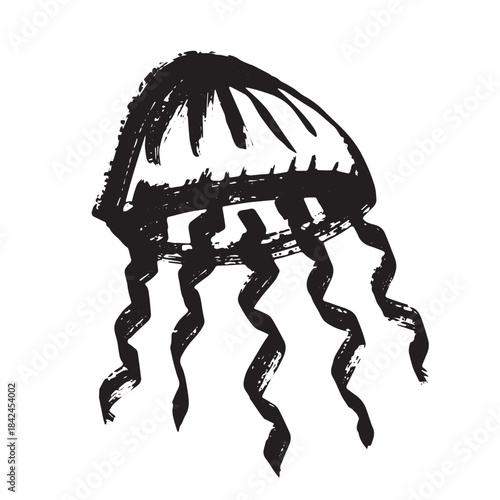 Hand drawn jellyfish doodle Sea animal illustration Cute marine underwater creature Medusa sketch clipart Single element for web, design, decor, children's print