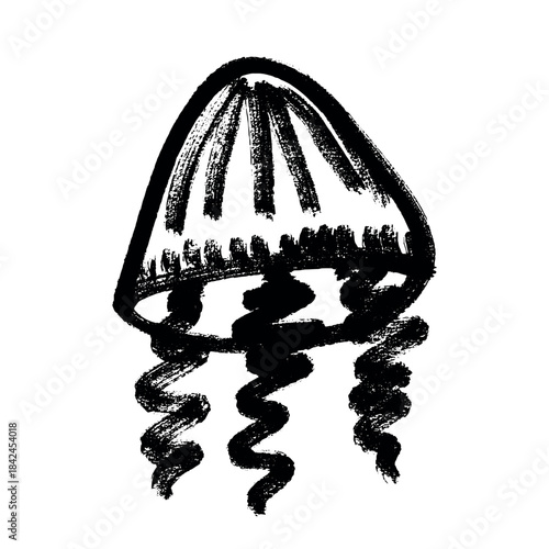 Hand drawn jellyfish doodle Sea animal illustration Cute marine underwater creature Medusa sketch clipart Single element for web, design, decor, children's print