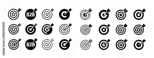 Series of bullseye and b2b icons in various styles and colors