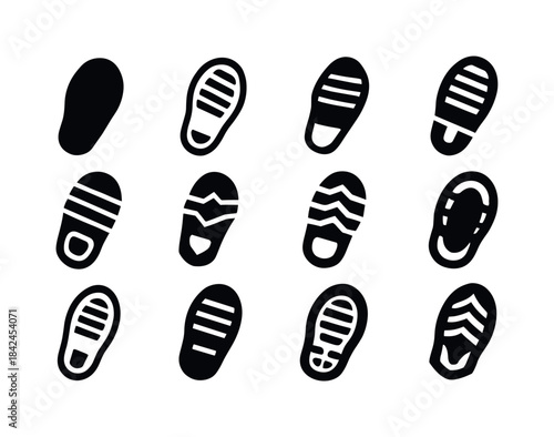 Mars Footprints Icon Grid. Exploring the surface of Mars. Set Lo