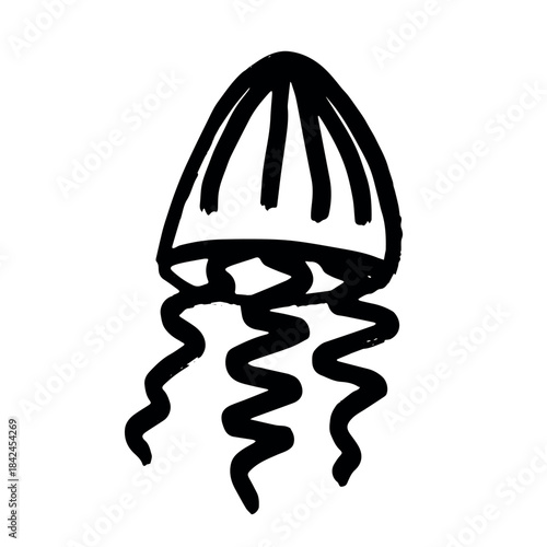 Hand drawn jellyfish doodle Sea animal illustration Cute marine underwater creature Medusa sketch clipart Single element for web, design, decor, children's print