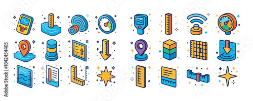 Colorful isometric navigation and location icons collection