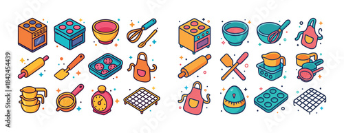 Colorful kitchen utensils and baking tools illustration