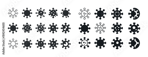 Set of diverse coronavirus icons in black and white