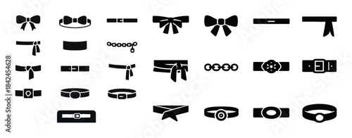 Collection of various belt and bow silhouettes in black on white