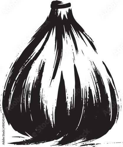 Elegant sumi-e style rendition of a dolma, minimalist black and