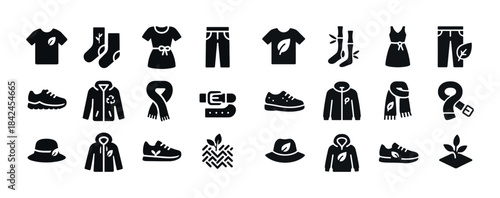 Eco-friendly clothing icons set with sustainable fashion element