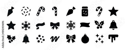 Set of 24 christmas icons including candy canes stars snowflakes