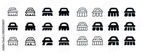 Set of black and white brush icons with various designs and styl