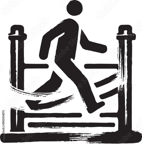 Stylized Pedestrian Crossing Barrier Illustration with Sumi-e Br