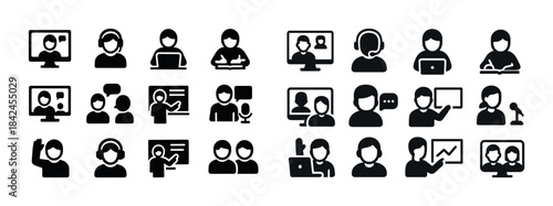 Set of diverse communication and online learning icons for virtu