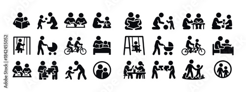 Collection of family interaction icons depicting various activit