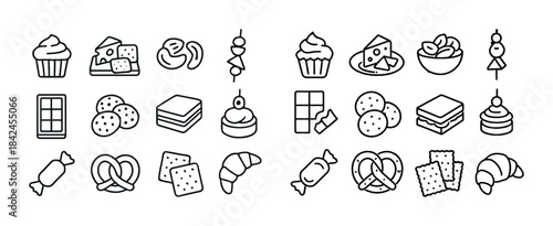 Assorted snack icons - cupcake cheese pretzel cookies chocolate