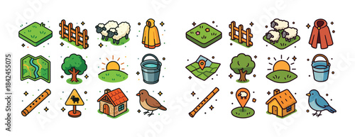 Colorful icons of outdoor activities and nature elements
