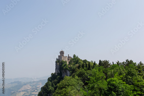 Beautiful view of San Marino tower,  fields and hills.