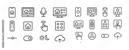 Smart home technology icons displaying various devices and inter