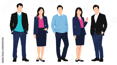 Five business people in flat design style standing in a line women