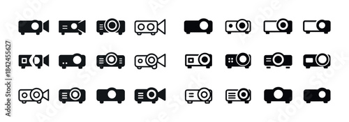 Collection of various iconic projectors in simple black and whit