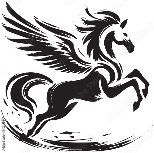 Stylized Pegasus Silhouette in Brushstroke Design for Mythical C
