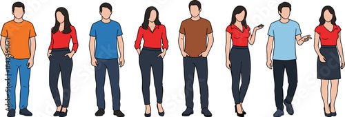 Diverse group of men and women standing in casual and business attire people