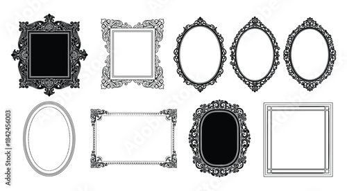 Collection of black and white ornate decorative frames and borders vintage