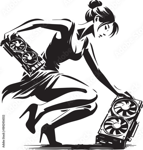 Elegant tech installation: Woman installing a GPU with grace and