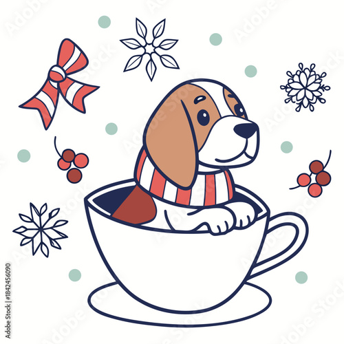 Winter Wonderland themed SVG: Mischievous Bloodhound with in a teacup in a Winter environment