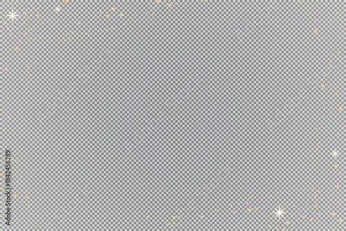 Christmas gold stars confetti frame isolated on transparent background festive glitter border with glowing particles