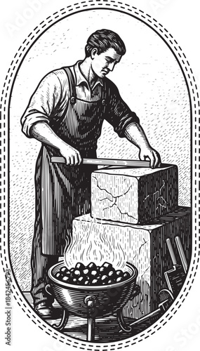 Vintage Engraving Illustration of a Blacksmith Shaping Metal wit