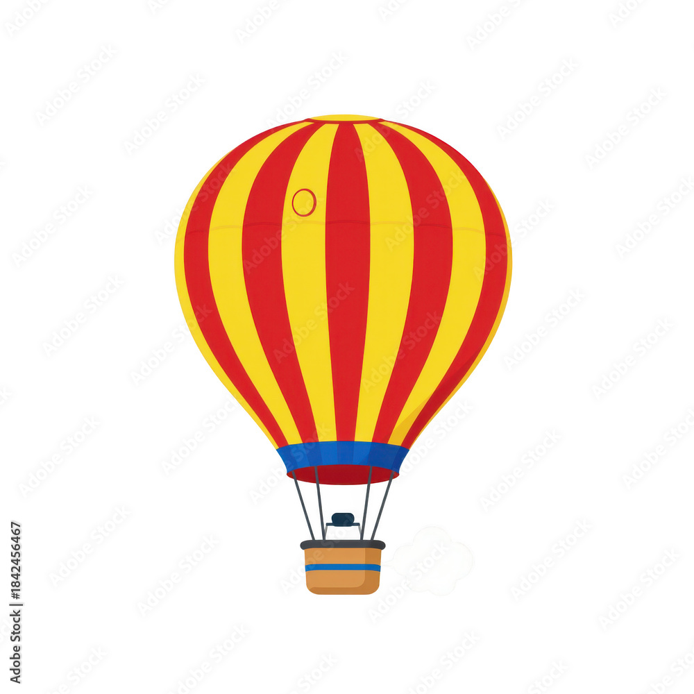 Fototapeta premium Colorful hot air balloon with basket and flame